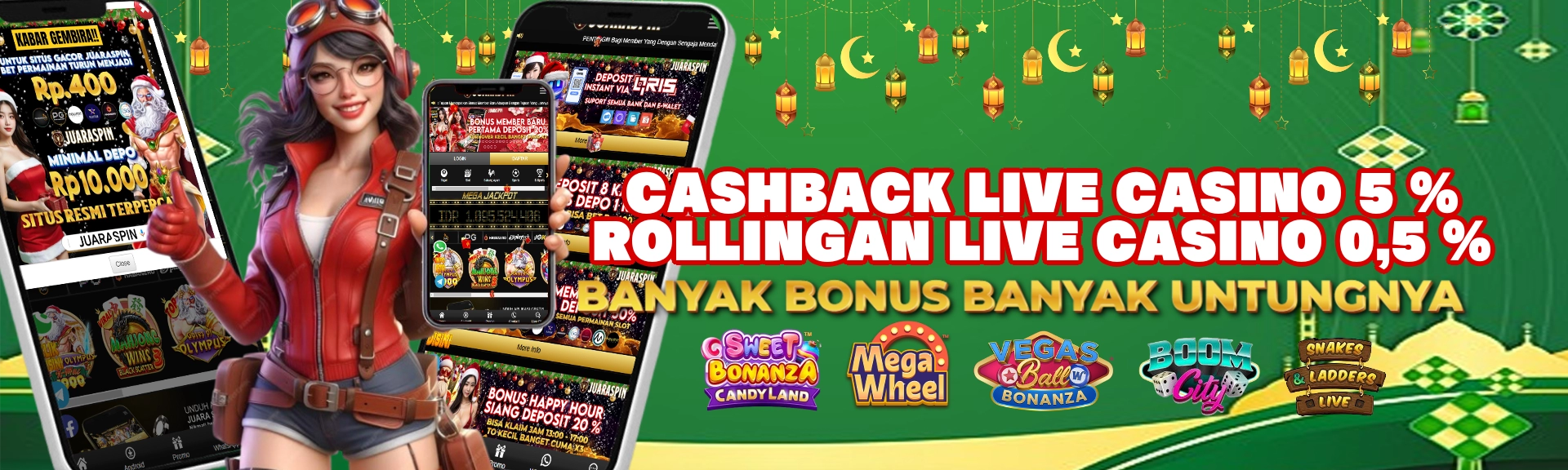 Cashback 5% dan Rolingan 0.5% di Live Casino buat main makin seru dan cuan terus.