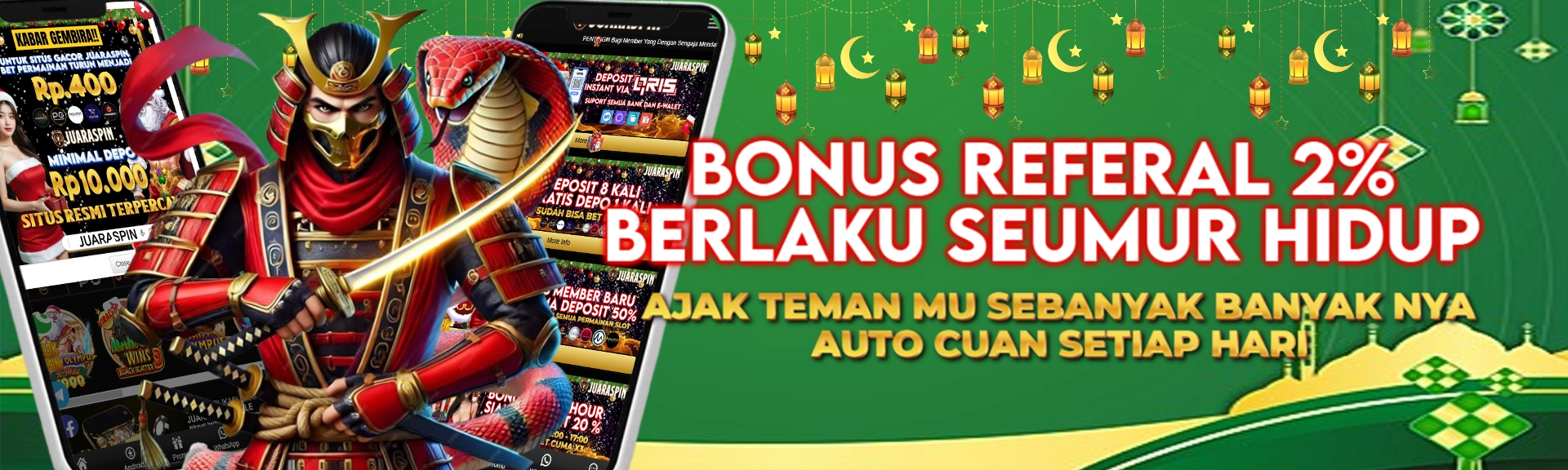 Bonus Referral 2% Seumur Hidup di Juaraspin, Ajak Teman dan Dapatkan Keuntungan