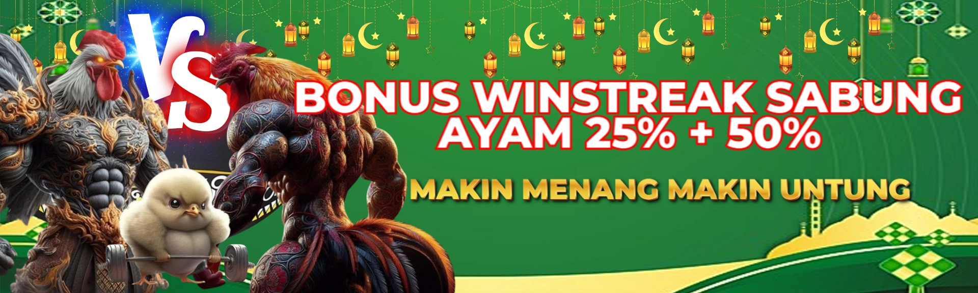 Bonus Winstreak Sabung Ayam 25% + 50% di Juaraspin, Menang Terus, Dapat Keuntungan Lebih!